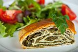 spinach strudel with fresh salad