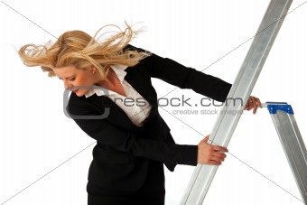 business woman climbing a ladder