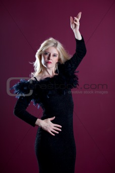 attractive blond woman in a black dress