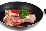 raw pork cutlet in a pan