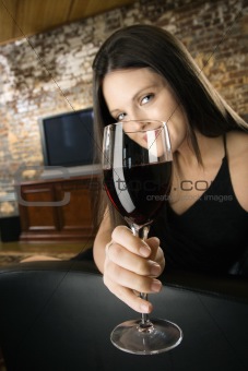 Woman with red wine