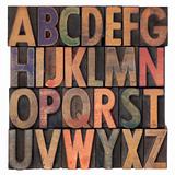 alphabet in vintage wooden letterpress type