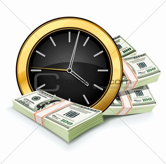 time is money concept with clock and dollars
