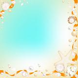 Background with Starfish, Shells and Orange Ribbons