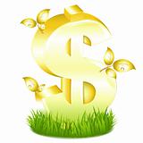 Golden Dollar Sign With Leaves In Grass