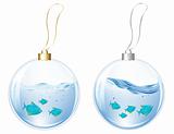 New Year Balls With Blue Fishes In Water