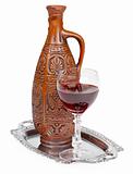 Ancient ceramic bottle with Georgians wine