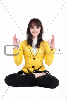 beautiful businesswoman exercising yoga .