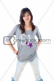 Young smiling brunette in jeans