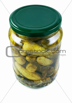 Jar with cucumbers. 