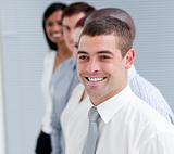 Positive business partners standing in a line