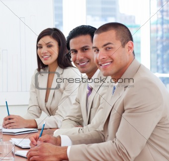 Smiling business associates in a meeting 