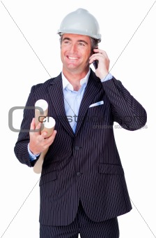 Portrait of a confident architect on phone 