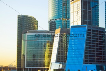 Business skyscrapers at sunset