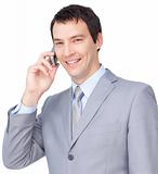 Portrait of a serious businessman on phone