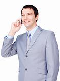 Portrait of a serious businessman on phone
