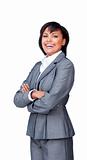 Businesswoman with folded arms smiling at the camera