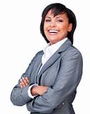 Laughing businesswoman with folded arms 
