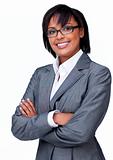Businesswoman with folded arms wearing glasses