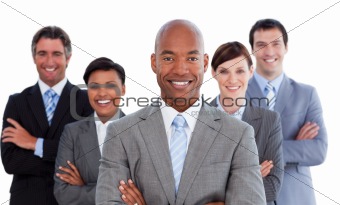 Portrait of joyful business team