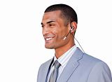 Smiling Confident businessman with headset on 