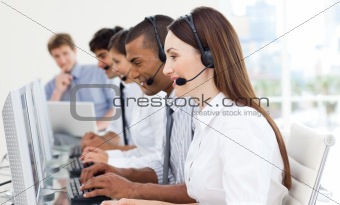 A diverse business group in a call center