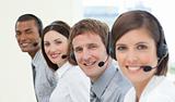 Smiling customer service agents with headset on 
