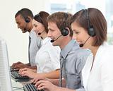 Concentrated customer service agents working in a call center