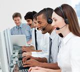 A diverse business group with headset on 