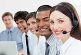 International customer service agents with headset on