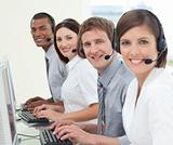 Multi-ethnic business people with headset on 