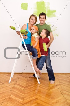 Happy family before redecorating their home