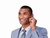 Confident Afro-american businessman with headset on 