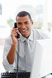 Afro-american businessman on phone 