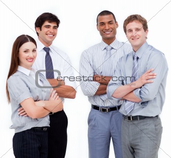 Portrait of confident business people with folded arms 