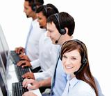 Concentrated businessteam with headset on 