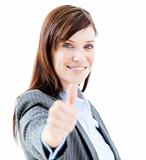 Nice businesswoman doing a thumb-up