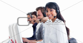 International customer service representatives with headset on