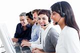 Positive business people using headset