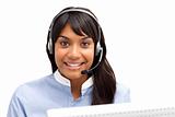 Businesswoman with headset on 
