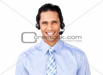 Businessman with headset on 