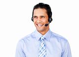 Asian businessman with headset on 
