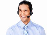 Young businessman with headset on 