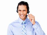 Ethnic businessman with headset on