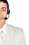 Assertive businessman with headset on 