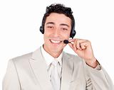 Charismatic ethnic businessman with headset on