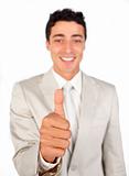 Successful businessman with thumb up 