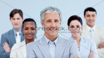 Smiling business team showing ethnic diversity