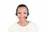 Smiling Customer service representative with headset on 