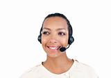 Assertive Customer service representative with headset on 